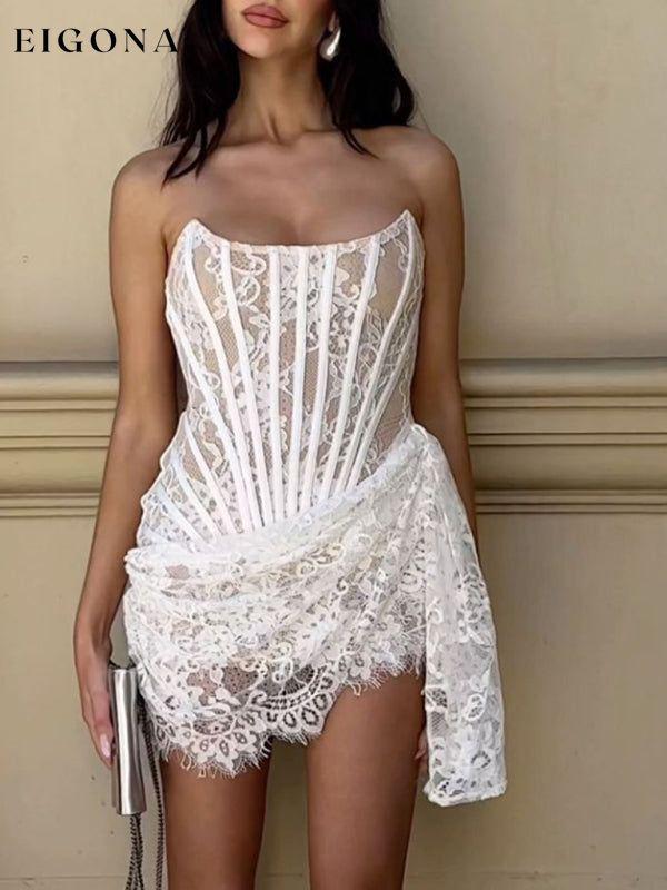 Women's Sexy Lace See-through Splicing Waist Tube Short Sexy Corset Dress White clothes dress dresses evening dresses formal dresses mini dress short dresses