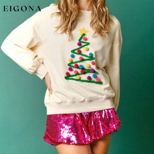Women's Christmas tree embroidered crew neck Christmas sweatshirt White christmas sweater clothes Sweater sweaters
