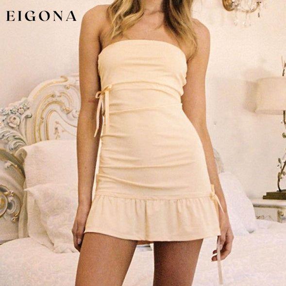 Women's new style one-line collar strapless backless bow ruffled sexy short hip-hugging dress casual dresses clothes dress dresses short dress short dresses