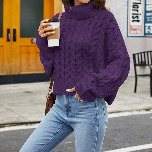 Ladies rough hemp turtleneck casual sweater Purple clothes Sweater sweaters