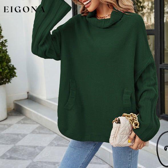 women's loose large size turtleneck sweater Green clothes Sweater sweaters