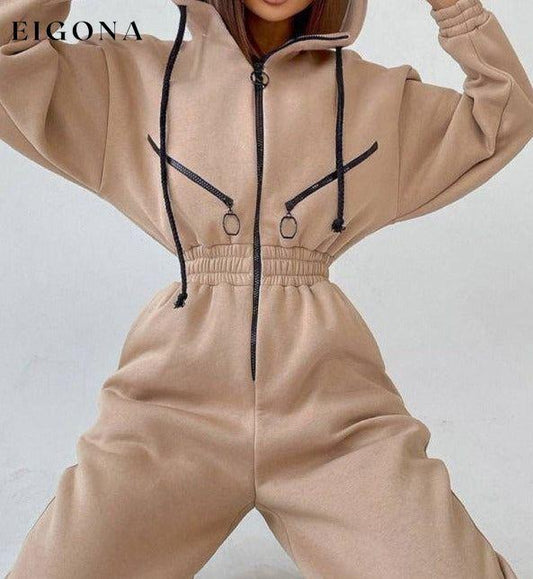 women's hooded sweatshirt sports casual suit two piece set Cracker khaki clothes