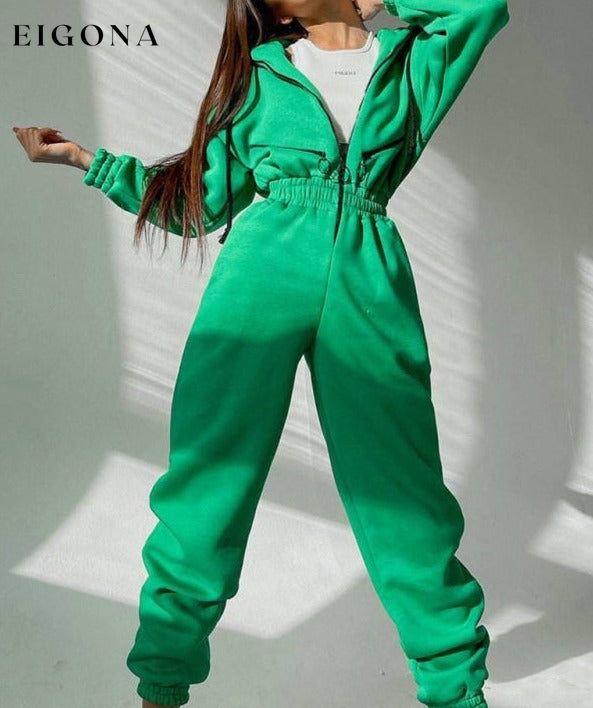 women's hooded sweatshirt sports casual suit two piece set Green clothes
