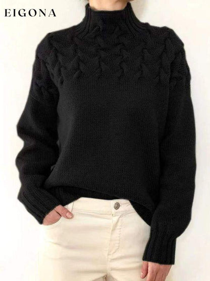 Womens Fashion Sweater, Casual long-sleeved turtleneck solid color sweater pullover top Black clothes Sweater sweaters