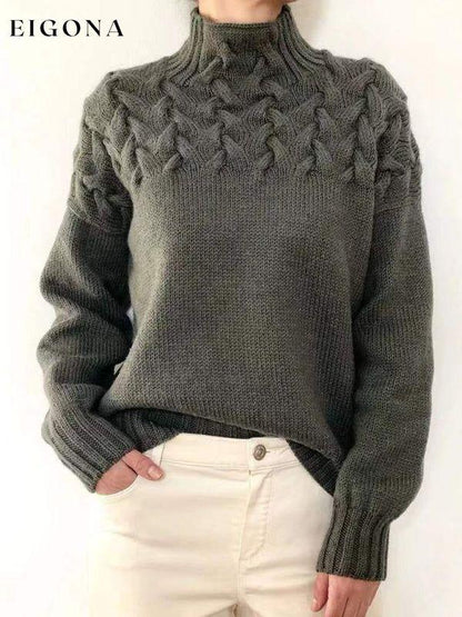 Womens Fashion Sweater, Casual long-sleeved turtleneck solid color sweater pullover top Grey clothes Sweater sweaters