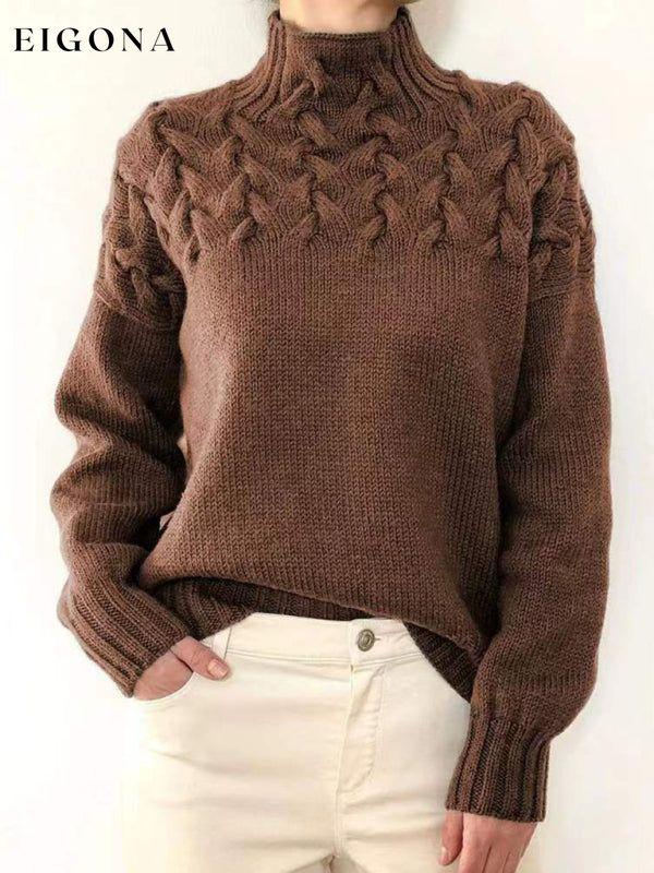 Womens Fashion Sweater, Casual long-sleeved turtleneck solid color sweater pullover top Khaki clothes Sweater sweaters