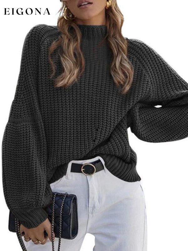 New women's solid color loose half turtleneck sweater Black clothes Sweater sweaters