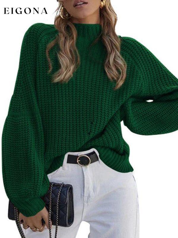 New women's solid color loose half turtleneck sweater Green clothes Sweater sweaters