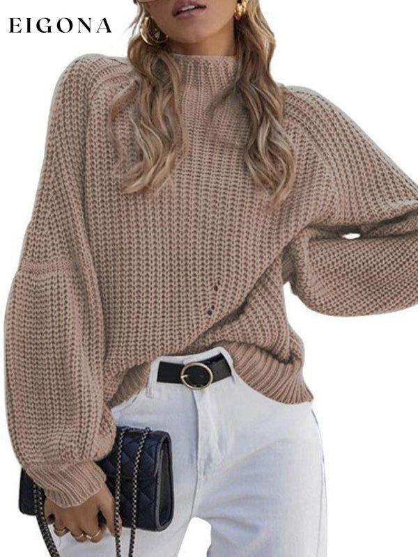 New women's solid color loose half turtleneck sweater Khaki clothes Sweater sweaters