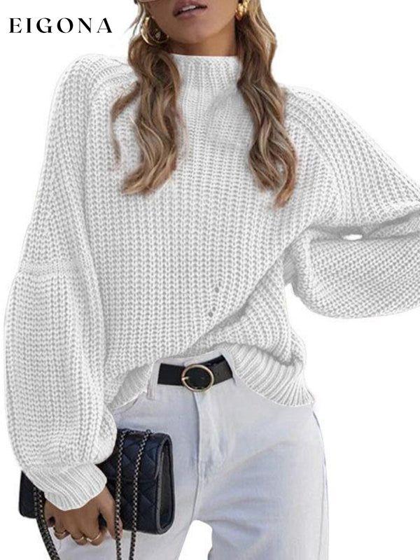 New women's solid color loose half turtleneck sweater White clothes Sweater sweaters