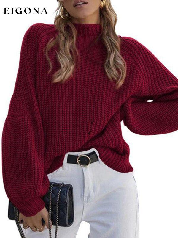 New women's solid color loose half turtleneck sweater Wine Red clothes Sweater sweaters