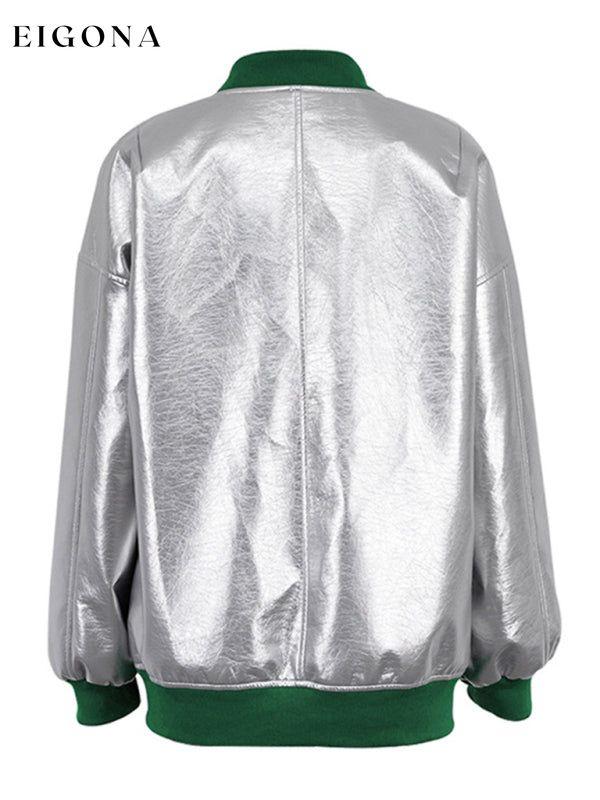 Coat Jacket, New futuristic reflective baseball uniform women's silver fashionable long-sleeved jacket Silver grey clothes Jacket Coat Jackets & Coats Outerwear