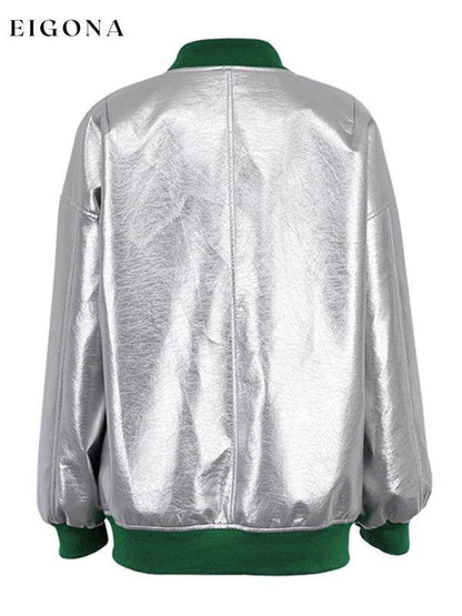 Coat Jacket, New futuristic reflective baseball uniform women's silver fashionable long-sleeved jacket Silver grey clothes Jacket Coat Jackets & Coats Outerwear