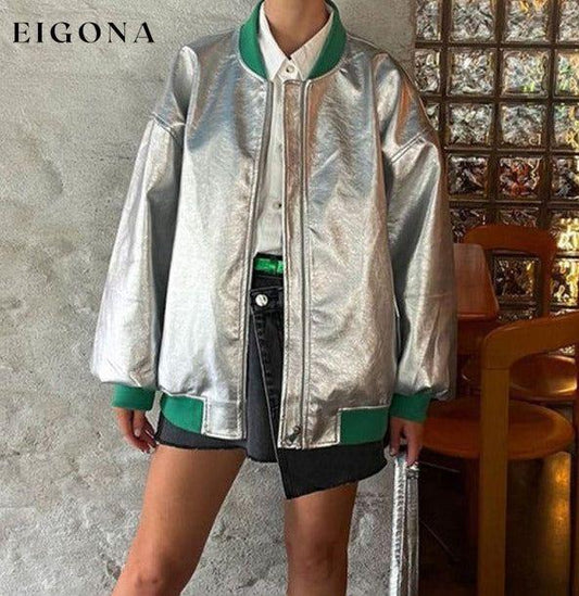 Coat Jacket, New futuristic reflective baseball uniform women's silver fashionable long-sleeved jacket clothes Jacket Coat Jackets & Coats Outerwear