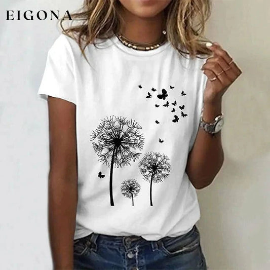 Dandelion Print Casual T-Shirt White best Best Sellings clothes Sale tops Topseller