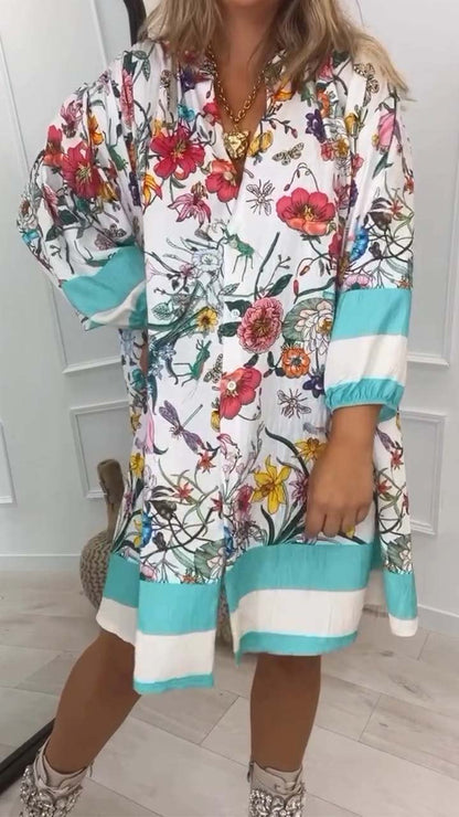 Women's Casual Floral Print Long Sleeve Short Dress Dress