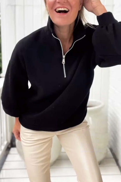 Women's Casual Half Zip Long Sleeve Crew Neck Pullover Sweatshirt Sweatshirt Top