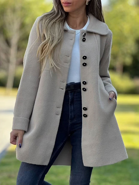 Women's Solid Color Lapel Woolen Jacket Jacket