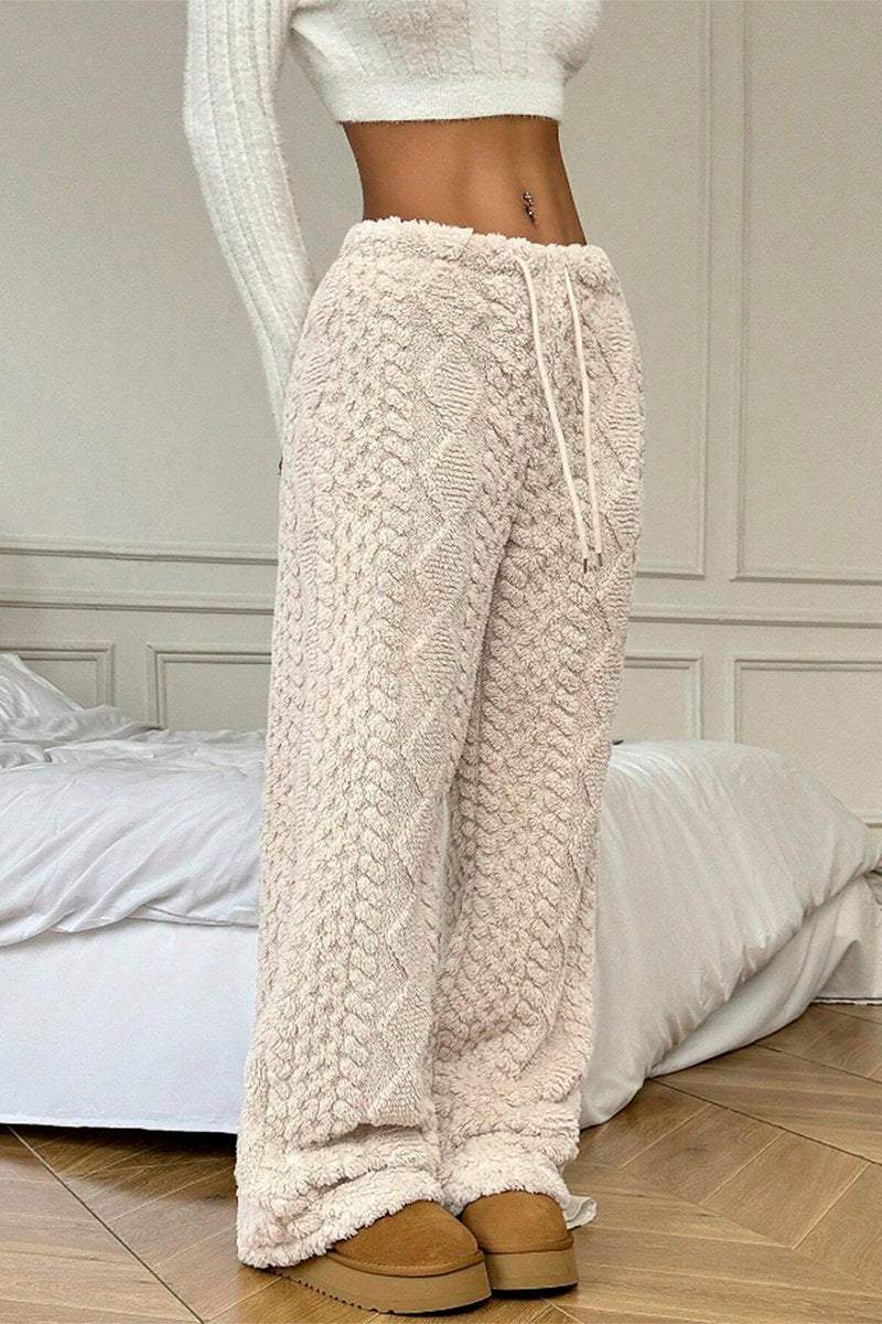 Women's casual warm textured solid color wide leg pants