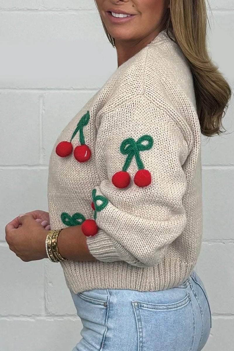 Women's Cherry Cropped Knit Cardigan Cardigan Top