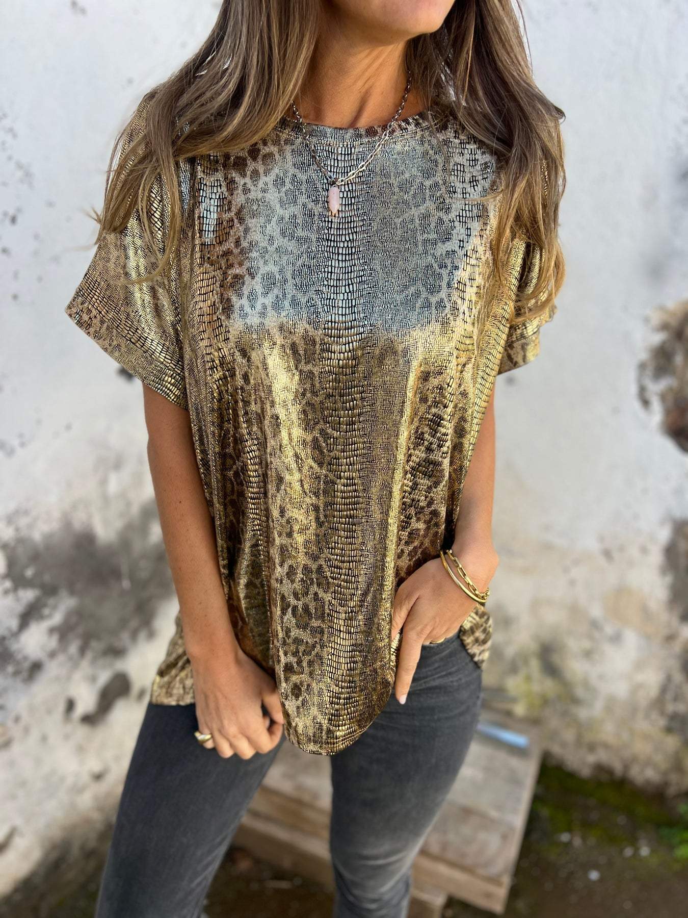 Women's Round Neck Short Sleeve Leopard Print Top tops