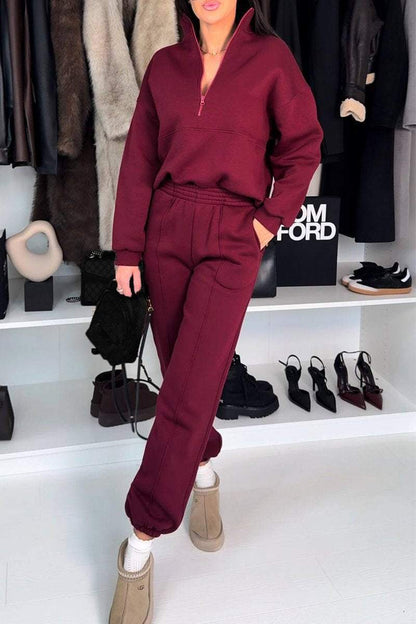 Women's Zip-up Lapel Hoodie Top and Pant Suit Sets Two piece sets