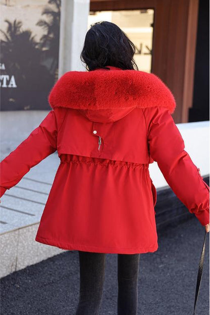 Women's Velvet Jacket Slim Fit Large Fur Collar Cotton Coat Coats skirts Top