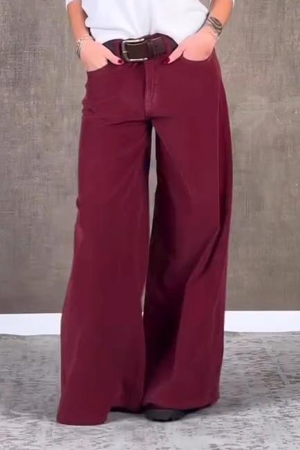 Women's Casual Solid Color Corduroy Wide Leg Pants Bottoms pants