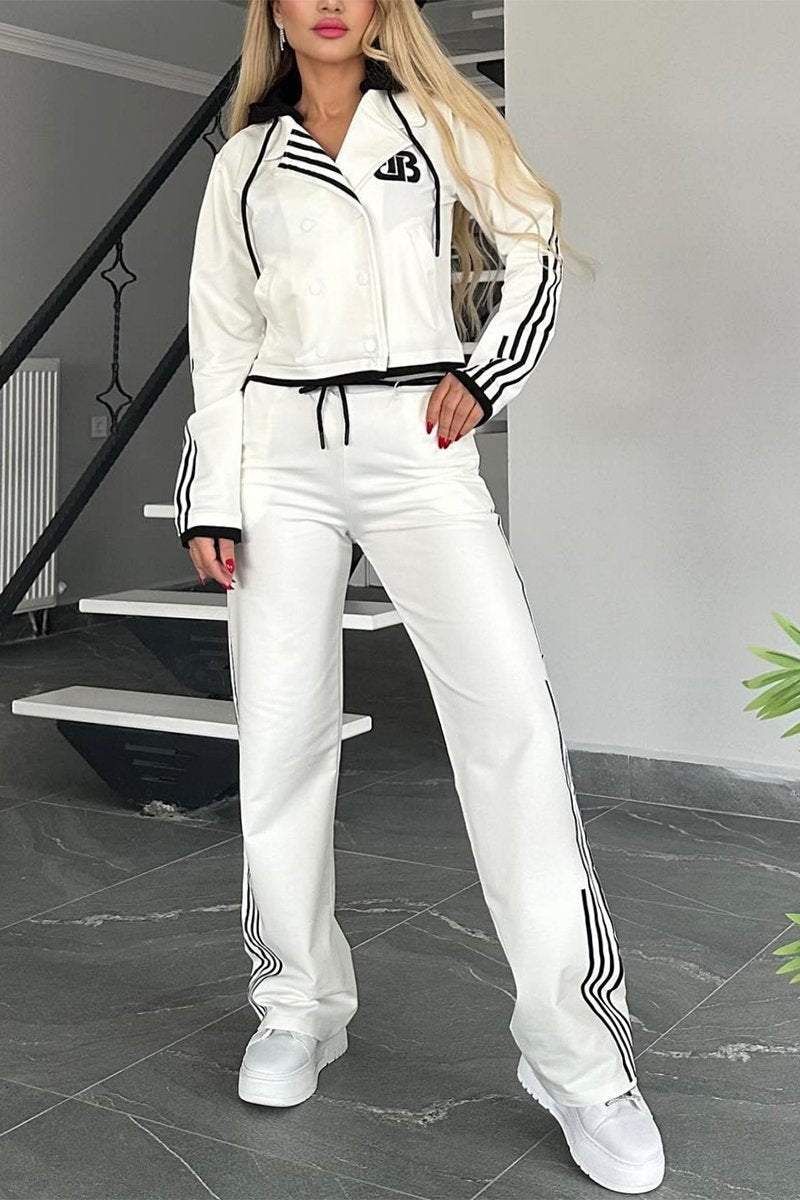 Women's Contrast Web Hooded Pants Suit Sets Two piece sets