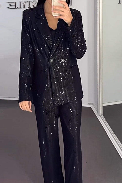 Women's Fashion Sequined Jacket & Pants Two-piece Set Suit Two-piece Suit