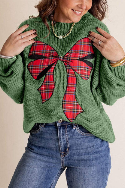 Women's Christmas Knitted Bow Sweater Cotton Sweaters Top