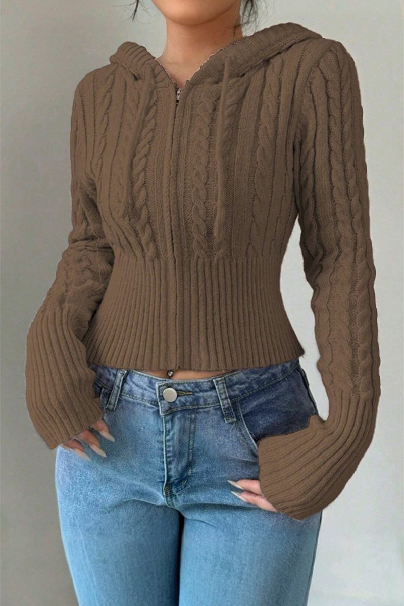 Women's Casual Solid Color Hooded Short Sweater sweatshirts Top