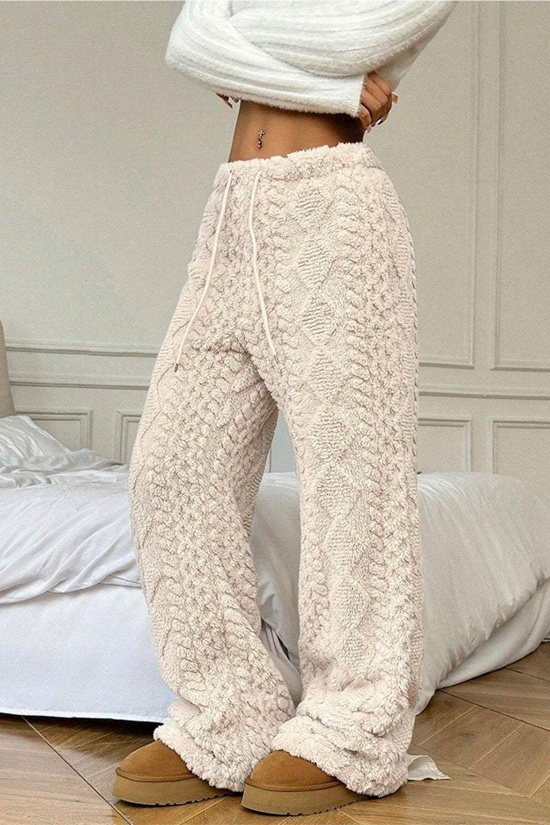 Women's casual warm textured solid color wide leg pants bottoms pants