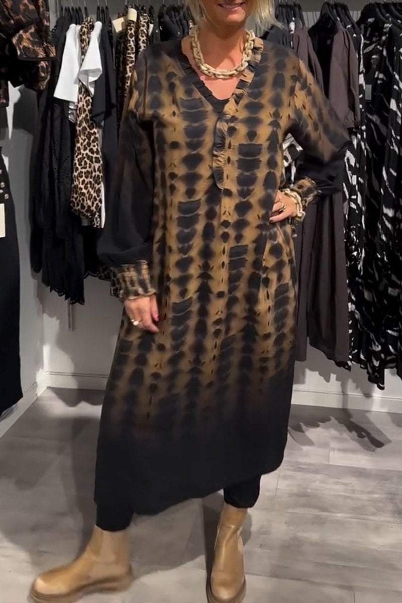 Women's Spring/fall Leopard Print V-neck Loose Casual Dress Dress Maxi Dress