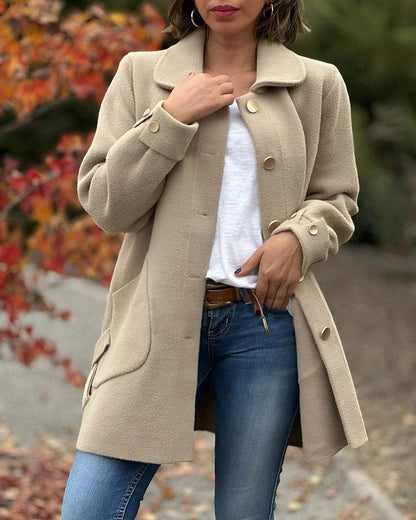 Women's Solid Color Casual Side Bow Top Coat