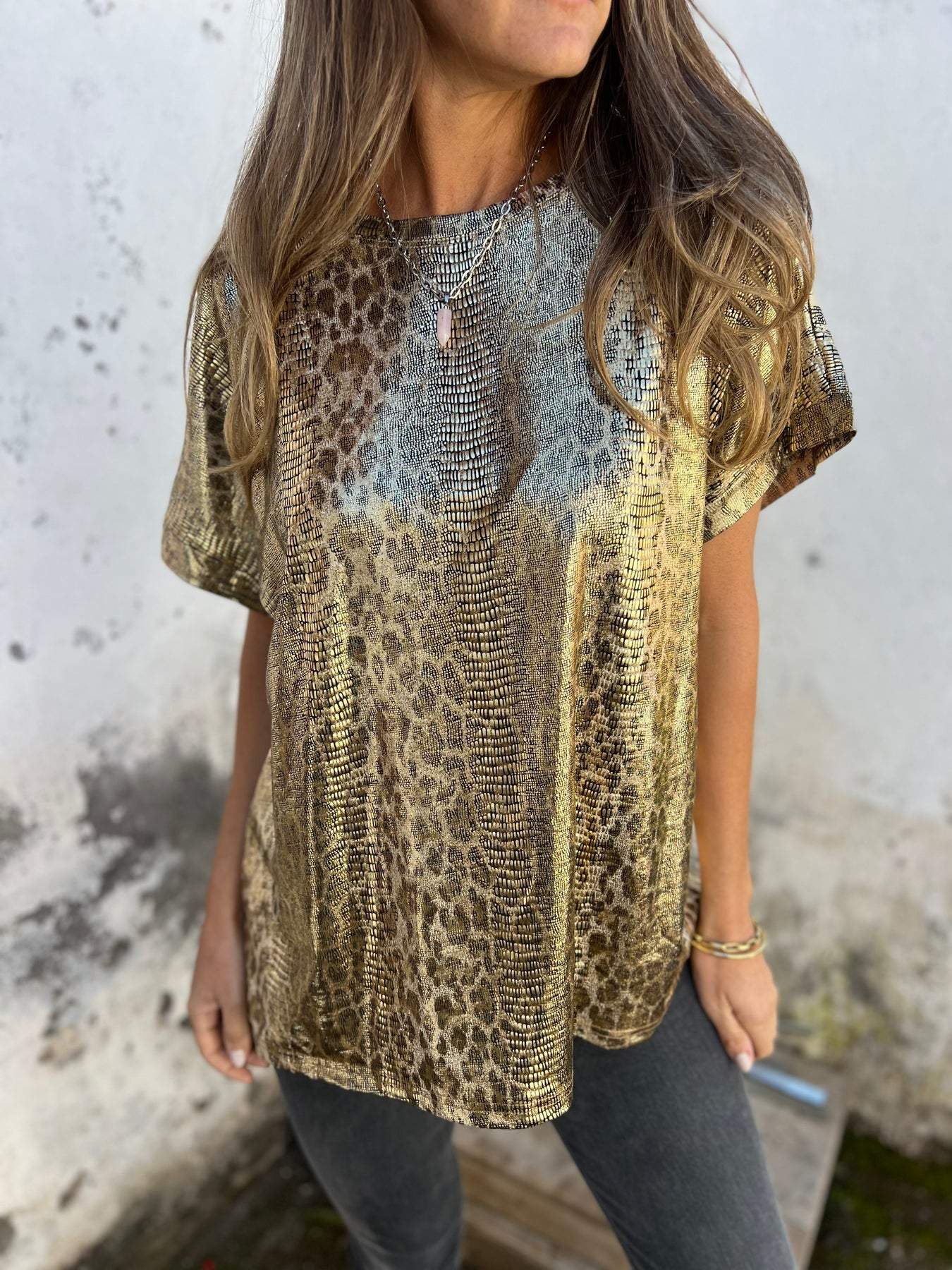 Women's Round Neck Short Sleeve Leopard Print Top tops