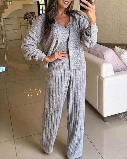 Women's Fashion Casual Sweater Three-piece Set Set