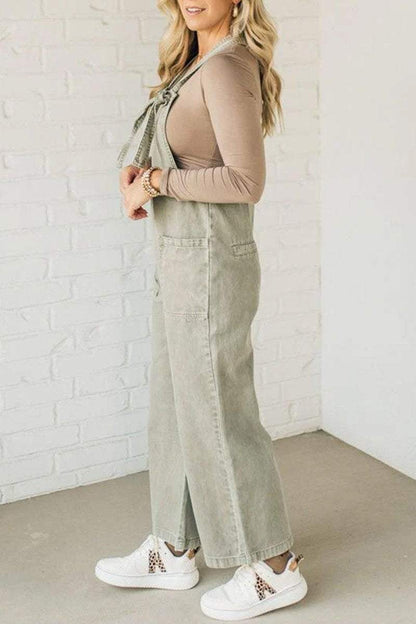 Women's Solid Color Knotted Overalls Jumpsuits sets