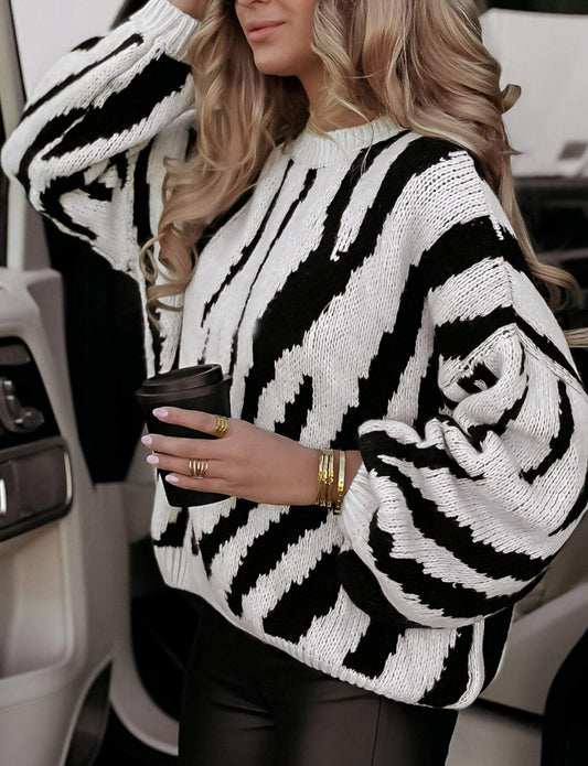 Women's Round Neck Long Sleeve Striped Sweater Sweater Tops