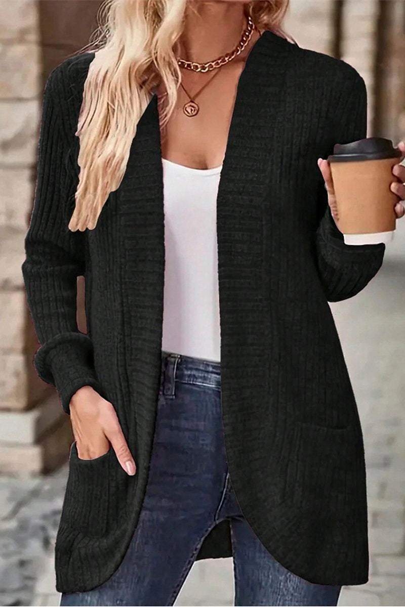 Women's Casual Pit Striped Woolen Cardigan Jacket