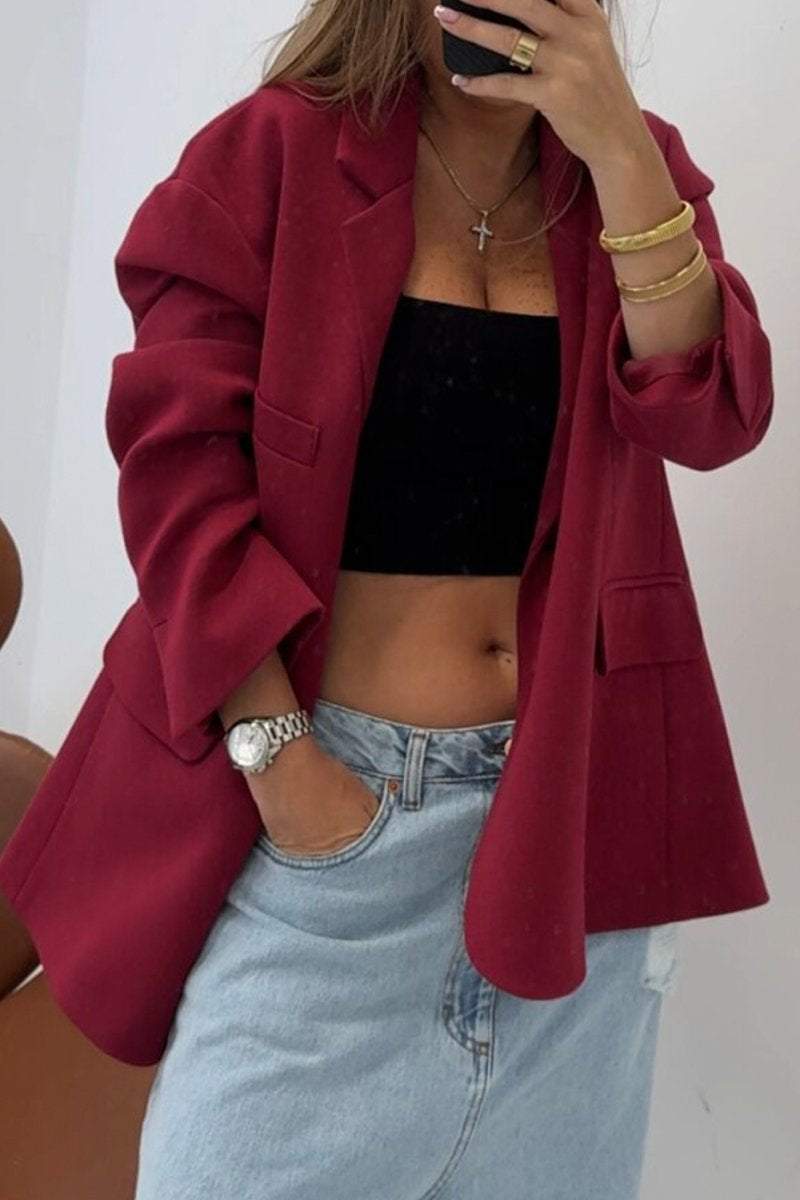 Women's Lapel Long Sleeve Solid Color Casual Jacket Coats Tops