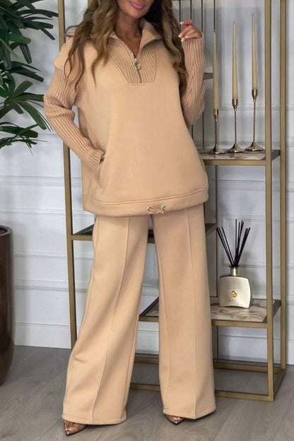 Women's Patchwork Polo Long-sleeved Two-piece Set Pant sets Two piece sets