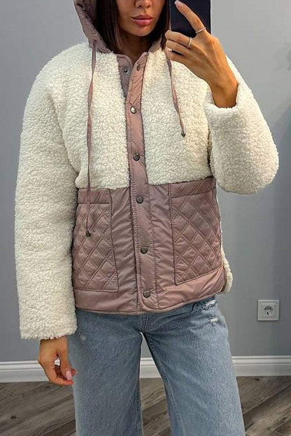 Women's Casual Plush Patchwork Long Sleeve Coat Coat Tops