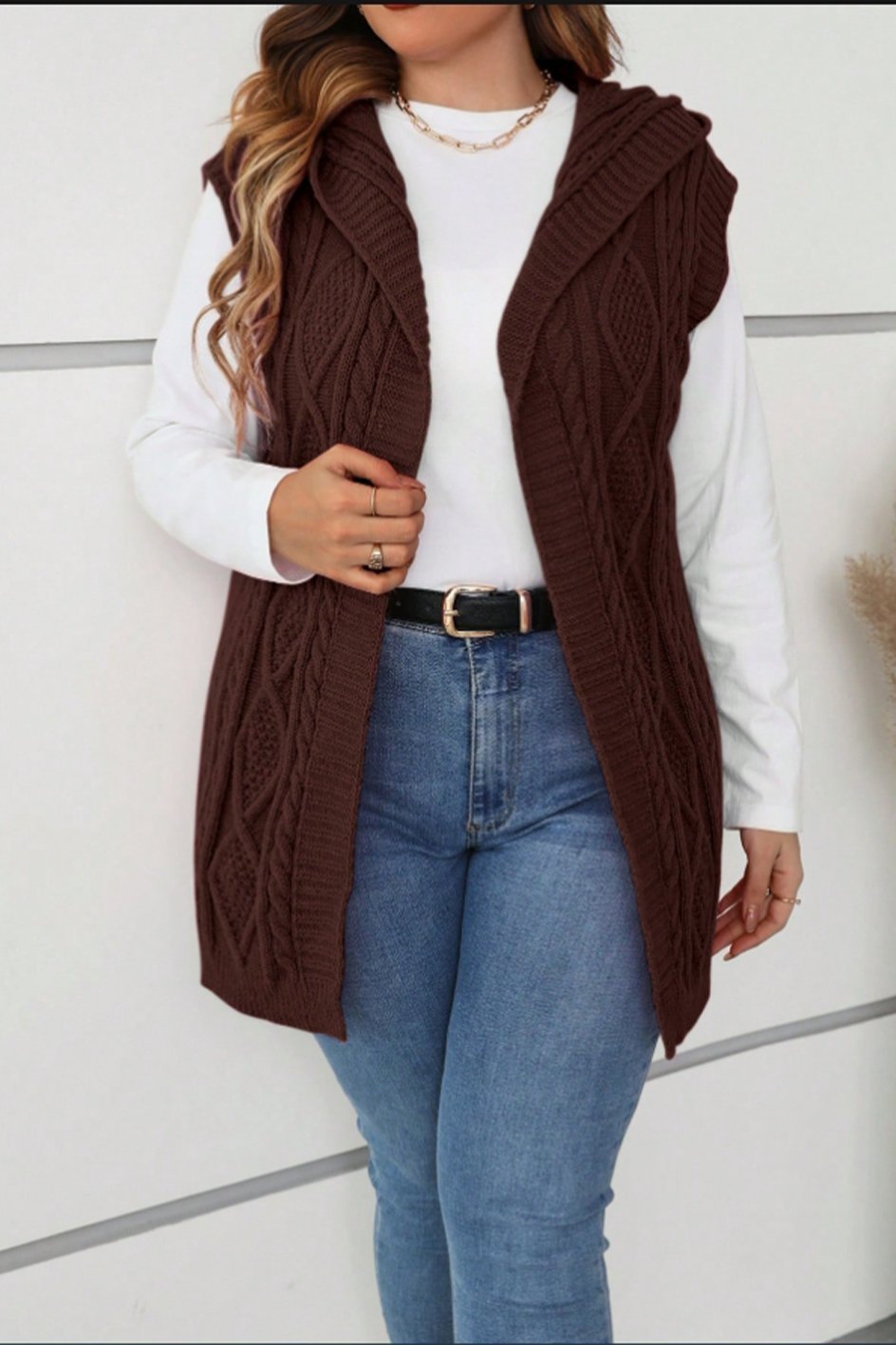 Women's casual sleeveless hooded knitted cardigan cardigans sweaters Top