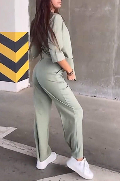 Women's Solid Color Casual Suit Top & Pants Two-piece Set Pant sets Set