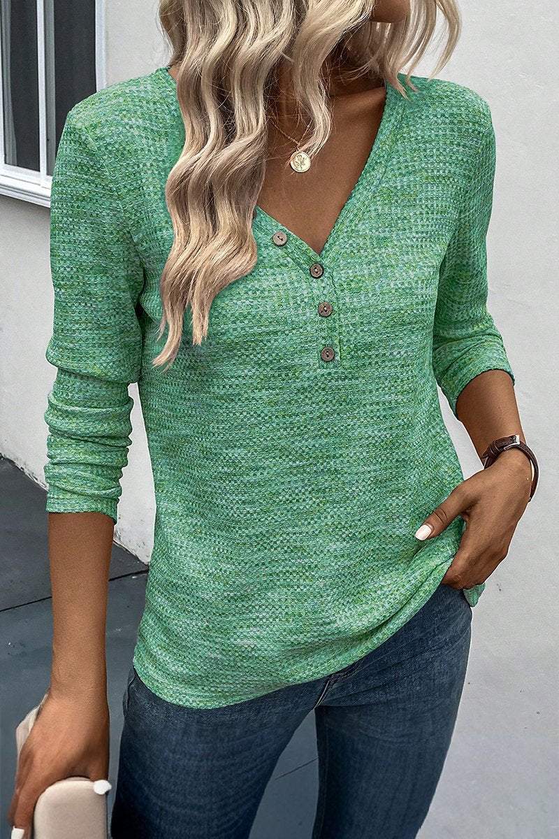 Women's Casual Waffle Knit V-Neck Pullover Top sweater Top