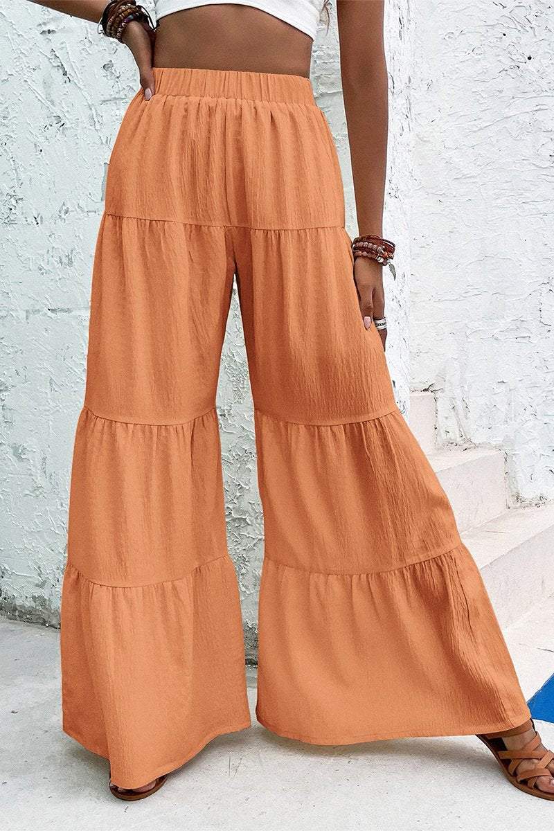 Women's Casual Solid Color Ruffled Wide Leg Pants bottoms pants