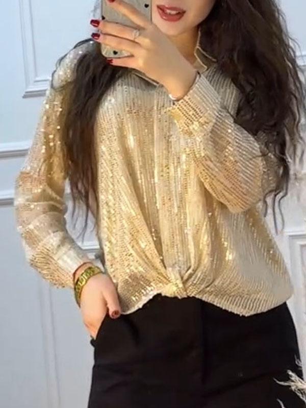 Women's Solid Color Sequined Shirt Shirt Tops