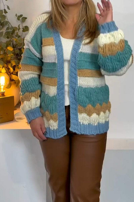 Women's Casual Colorblock Sweater Cardigan Cardigan Sweater Tops