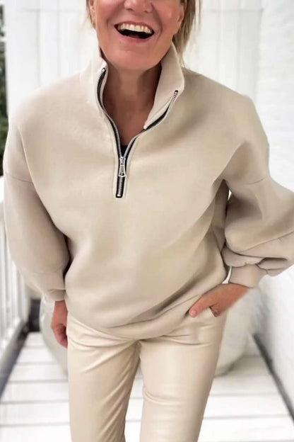 Women's Casual Half Zip Long Sleeve Crew Neck Pullover Sweatshirt Sweatshirt Top